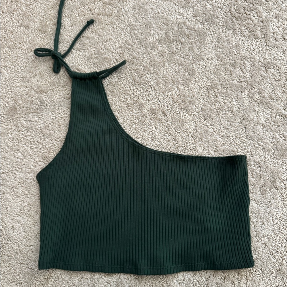 Aerie Dark Green One Shoulder Ribbed Crop Top